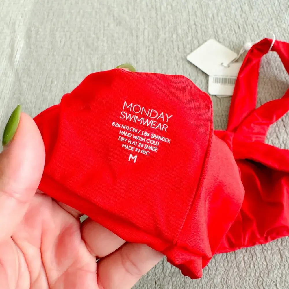 Monday Swimwear Paprika Red Puerto Rico Over the Shoulder Swimsuit Top - M - NWT